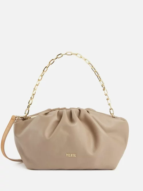 Immersive Leather tracolla morbida con catena Taupe Chiaro