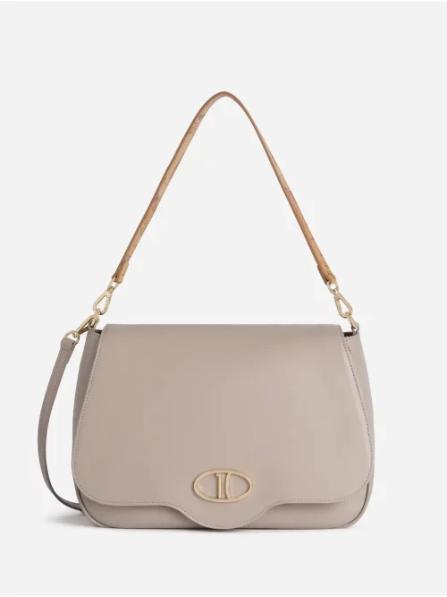 Brave Messenger tracolla grande in pelle nappata Greige